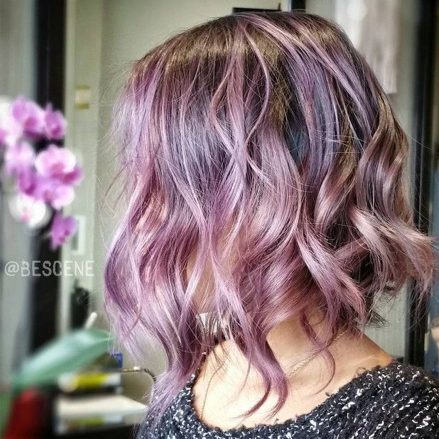 Purple With Blonde Highlights Bob Cut
